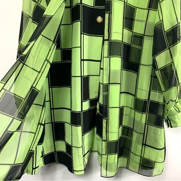 Vintage Happy Day New York Green and Black Flowy Oversized Top - Picture 5 of 16